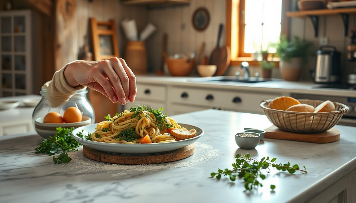 Quick weeknight dinner prepared in a home kitchen