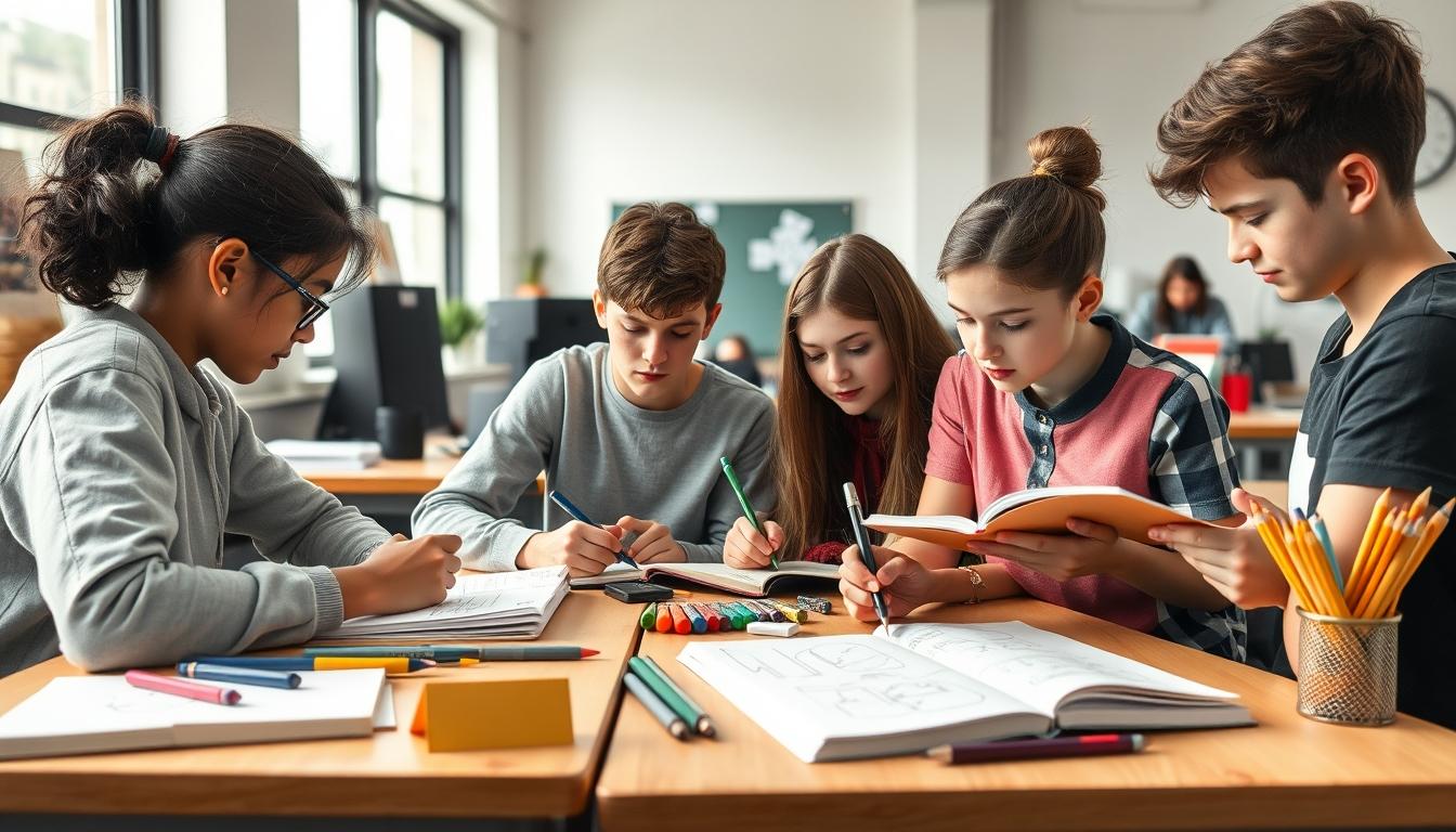 Student using learning strategies while studying